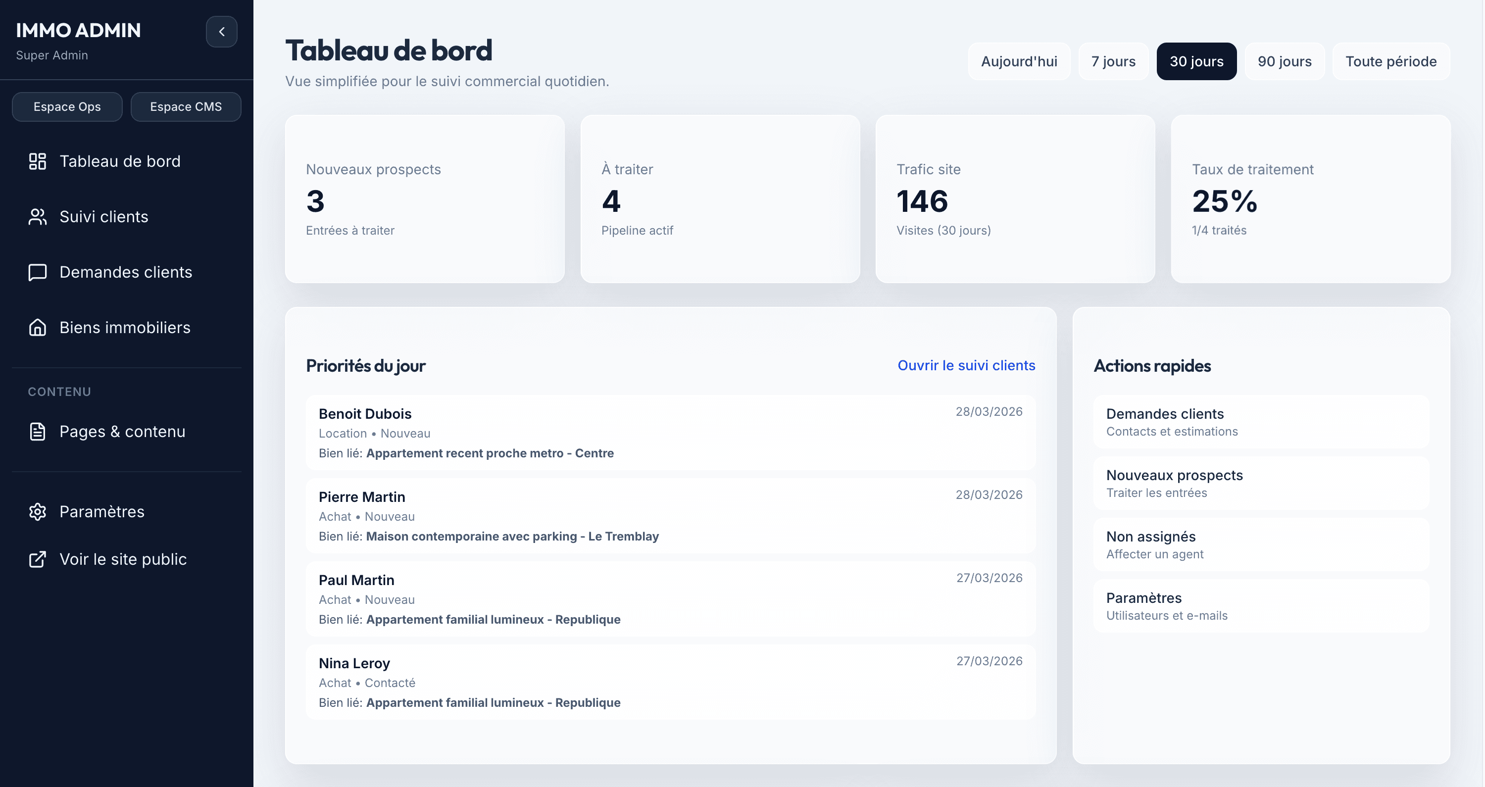 Interface d'administration immobilière