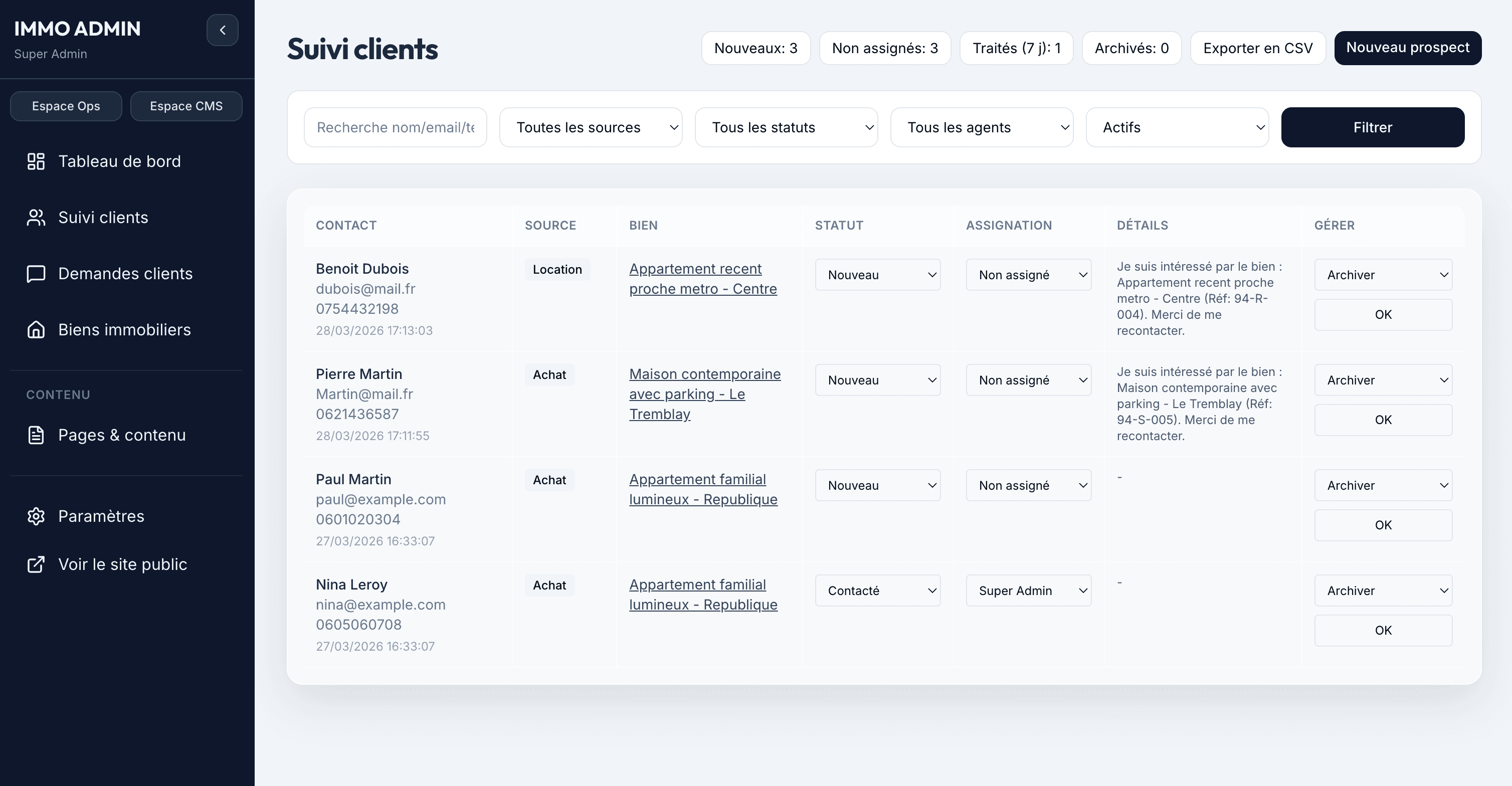 Suivi client et gestion commerciale